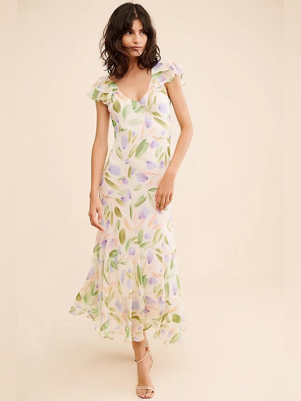 ASTR Wisteria Floral Chiffon Maxi Dress Small Wedding Guest Garden Party Summer